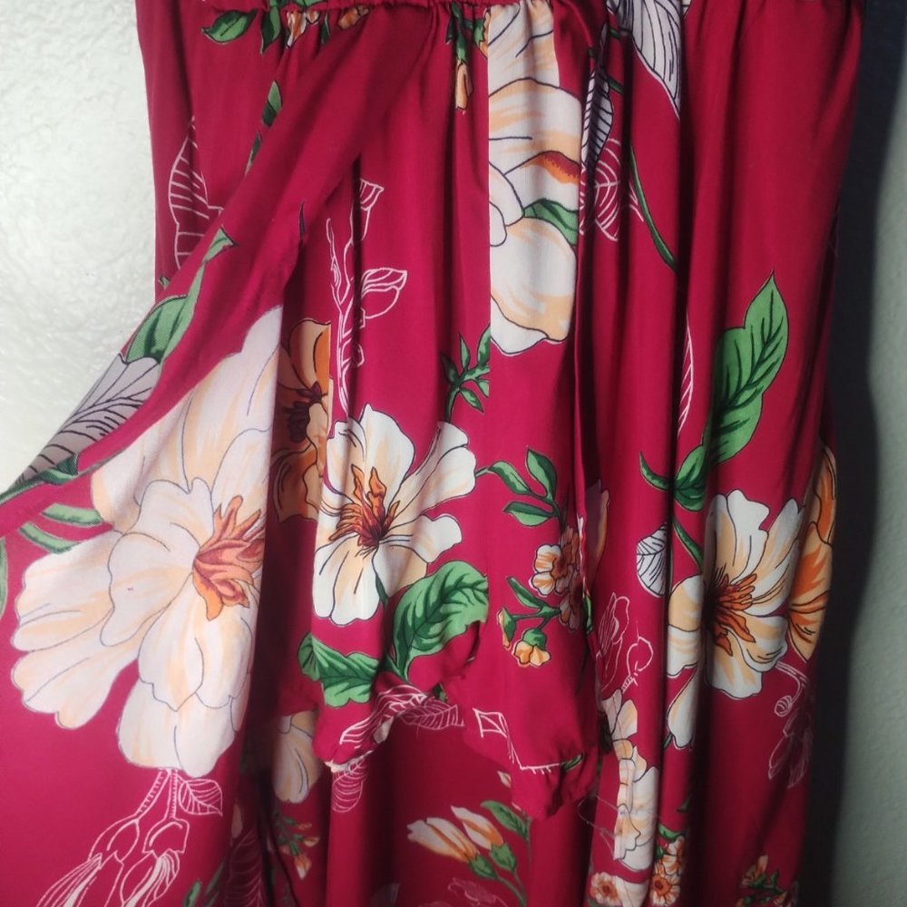 Angie Floral Maxi Dress High Low Ruffle Shorts Red - Picture 5 of 5